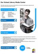 One page our school library media center template 479 presentation report infographic ppt pdf document