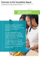 One page overview of our foundation report presentation report infographic ppt pdf document