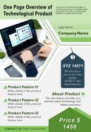One page overview of technological product presentation report infographic ppt pdf document