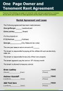 One page owner and tenement rent agreement presentation report infographic ppt pdf document