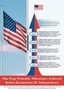 One page printable milestones achieved before declaration of independence report infographic ppt pdf document