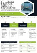 One Page Product Data Sheet With Application And Hazards Evaluation Report Infographic PPT PDF Document