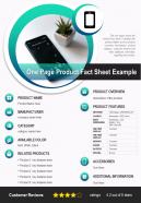 One page product fact sheet example presentation report infographic ppt pdf document
