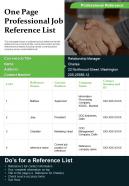 One Page Professional Job Reference List Presentation Report Infographic PPT PDF Document