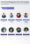 One page professional management team of the company presentation report infographic ppt pdf document