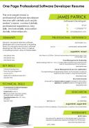 One page professional software developer resume presentation report infographic ppt pdf document