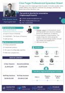One page professional speaker sheet presentation report infographic ppt pdf document