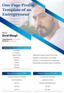 One Page Profile Template Of An Entrepreneur Presentation Report Infographic PPT PDF Document