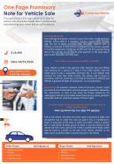 One page promissory note for vehicle sale presentation report infographic ppt pdf document