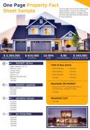 One page property fact sheet sample presentation report infographic ppt pdf document