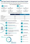 One Page Property Management Annual Report Sample Presentation Report Infographic PPT PDF Document