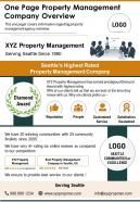 One page property management company overview presentation report infographic ppt pdf document