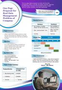 One page proposal for real data management problem of company presentation report infographic ppt pdf document