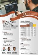 One page proposal for real data management problem presentation report infographic ppt pdf document