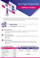 One page proposal for software project presentation report infographic ppt pdf document