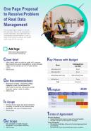 One Page Proposal To Resolve Problem Of Real Data Management Presentation Report Infographic PPT PDF Document
