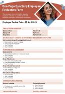 One page quarterly employee evaluation form presentation report ppt pdf document