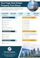 One page real estate property fact sheet presentation report infographic ppt pdf document