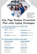 One page relapse prevention plan with coping strategies presentation report infographic ppt pdf document