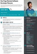 One page remote software developer resume presentation report infographic ppt pdf document
