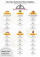 One page restaurant menu templates presentation report infographic ppt pdf document