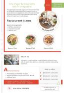 One page restaurants ads in magazine presentation report infographic ppt pdf document