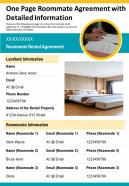 One page roommate agreement with detailed information presentation report infographic ppt pdf document