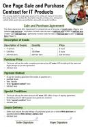 One Page Sale And Purchase Contract For It Products Presentation Report Infographic PPT PDF Document