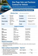 One Page Sale And Purchase Contract For Vehicle Presentation Report Infographic PPT PDF Document