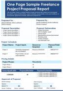 One Page Sample Freelance Project Proposal Report Presentation Report Infographic PPT PDF Document