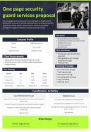 One Page Security Guard Services Proposal Presentation Report Infographic PPT PDF Document