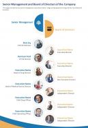 One page senior management and board of directors of the company infographic ppt pdf document