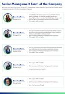 One page senior management team of the company presentation report infographic ppt pdf document