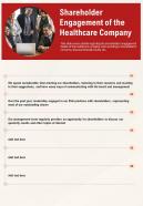 One page shareholder engagement of the healthcare company report infographic ppt pdf document