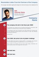 One page shareholders letter from the chairman of the company template 114 infographic ppt pdf document