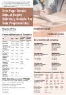 One Page Simple Annual Report Summary Sample For Sole Proprietorship Report Infographic PPT PDF Document