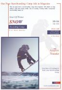 One page snowboarding camp ads in magazine presentation report infographic ppt pdf document