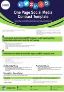 One Page Social Media Contract Template Presentation Report Infographic PPT PDF Document