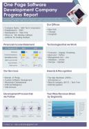 One Page Software Development Company Progress Report Presentation Infographic Ppt Pdf Document