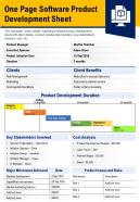 One page software product development sheet presentation report infographic ppt pdf document
