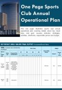 One page sports club annual operational plan presentation report infographic ppt pdf document