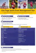 One Page Sports Event Management Plan Presentation Report Infographic PPT PDF Document