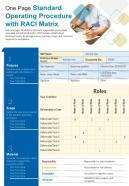 One page standard operating procedure with raci matrix ppt pdf document