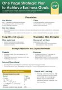 One page strategic plan to achieve business goals presentation report infographic ppt pdf document