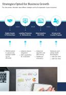 One page strategies opted for business growth presentation report infographic ppt pdf document