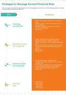 One Page Strategies To Manage Several Financial Risks Presentation Report Infographic PPT PDF Document