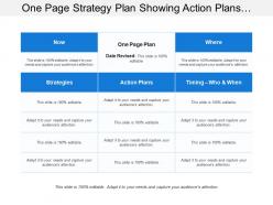 One Page Strategy Plan Showing Action Plans And Strategies