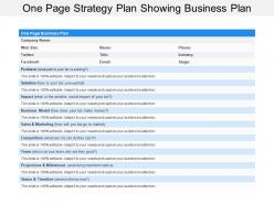 One page strategy plan showing business plan