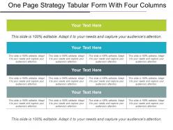 One page strategy tabular form with four columns
