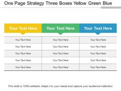 One page strategy three boxes yellow green blue